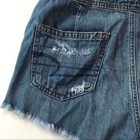 American Eagle Distressed Denim Overalls Shorts Shortalls XS EUC - Picture 8 of 11